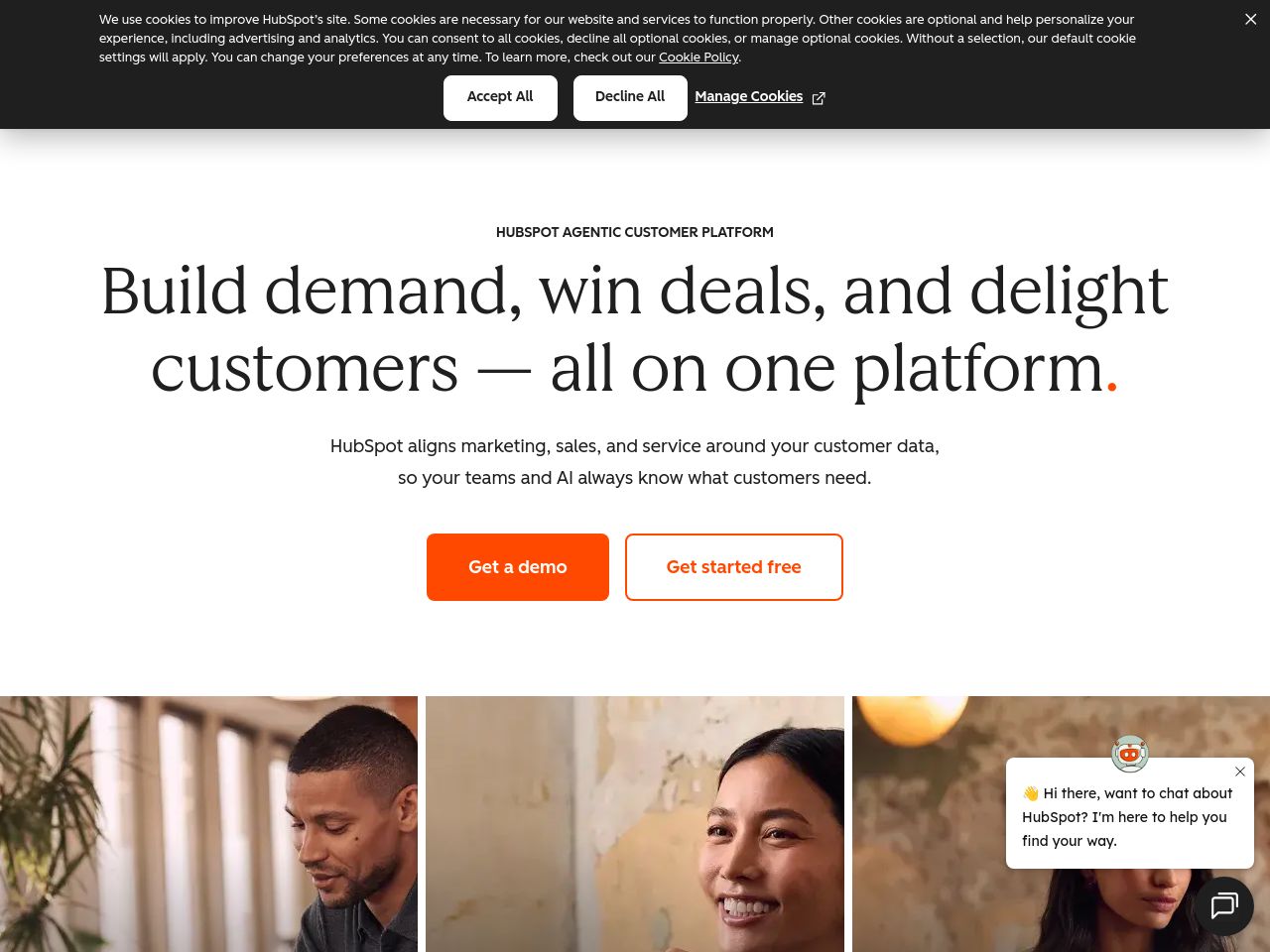 HubSpot homepage as a person sees it, captured 3 October 2026