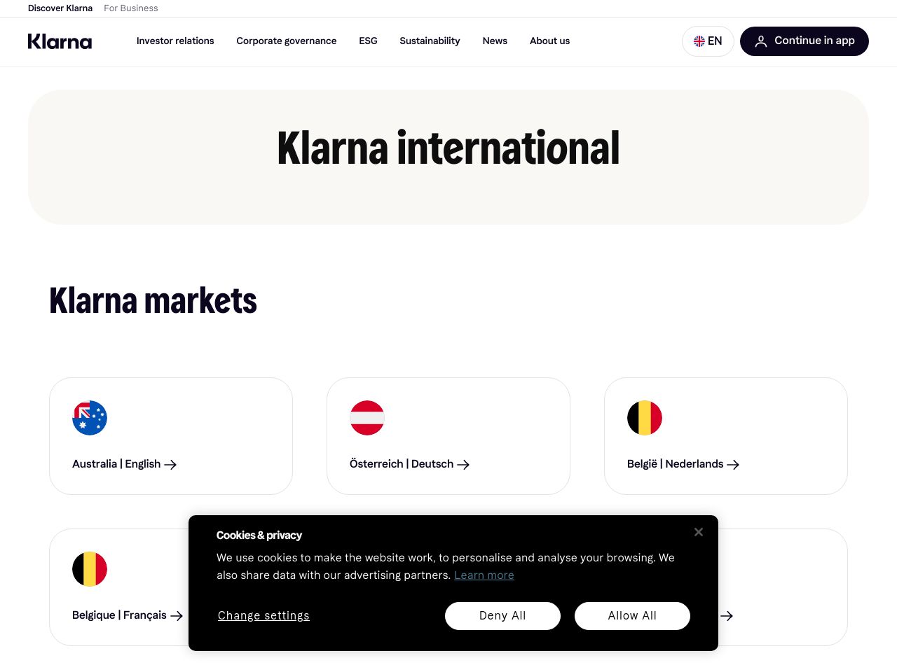 Klarna homepage as a person sees it, captured 3 October 2026