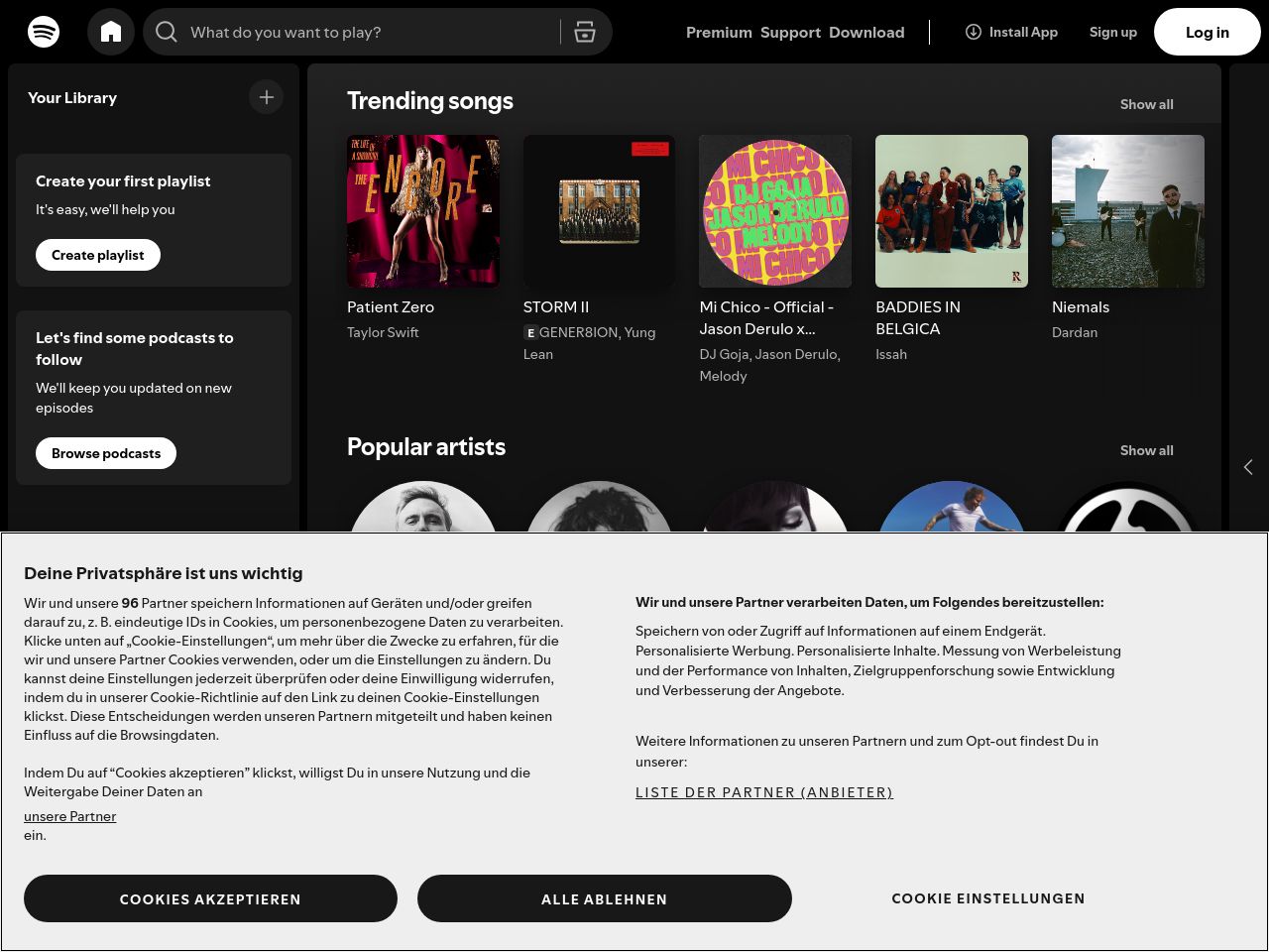Spotify homepage as a person sees it, captured 3 October 2026